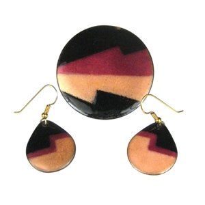 Set 3 Scarf Clip Earrings Pierced Enamel Vintage 1970 1980 Southwestern CHIP